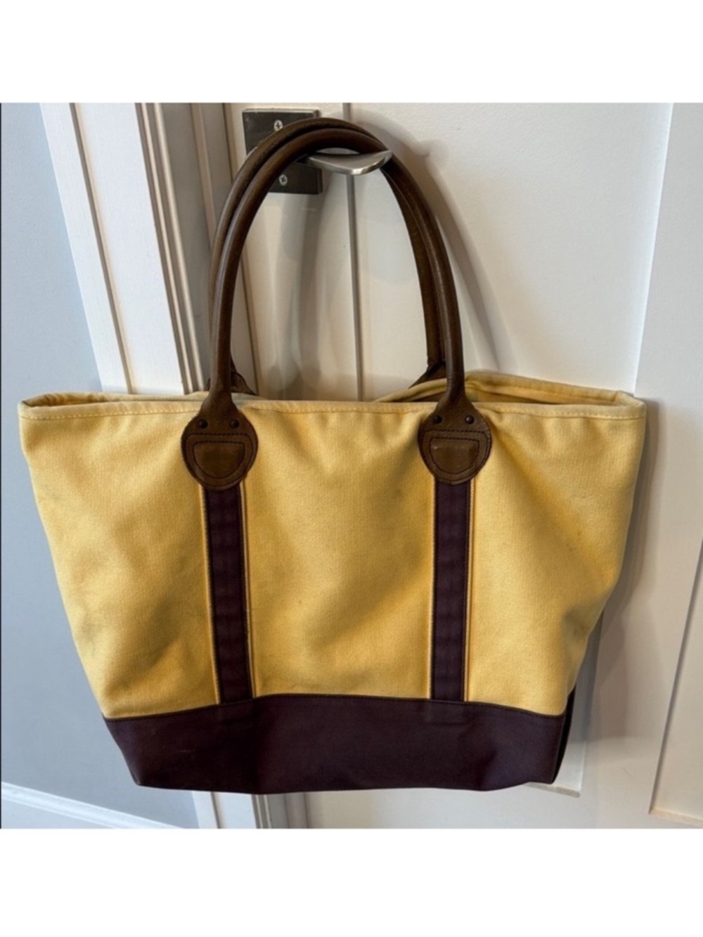 Restoration Hardware Large Canvas Leather Handle Tote Bag